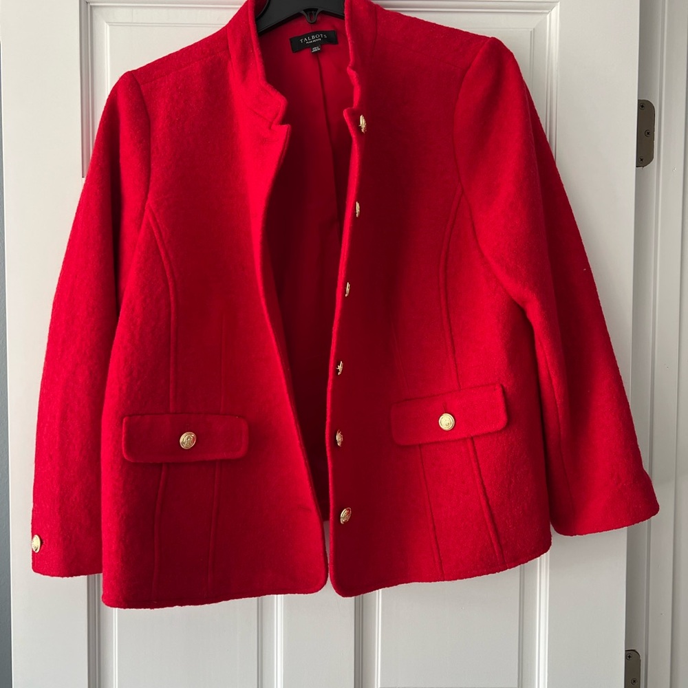 Talbots Vibrant Red Blazer with Gold Accents